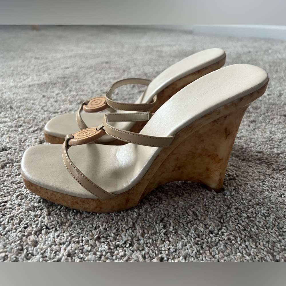 Vintage Bebe Wedge Sandals with Wooden Accents - Picture 6 of 11